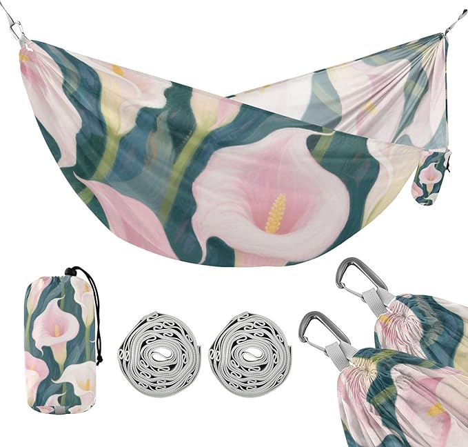 White and Pink Calla Lilies 330lb Capacity Camping Hammocks with Tree Straps Hanging Hammock for Outside Patio Backyard Poolside accesorios para campamento