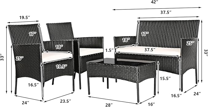 DORTALA 8 Pieces Patio Furniture Set, Rattan Conversation Set with Coffee Table & Cushions, Outdoor Wicker Sofa Set for Poolside, Backyard, Beige