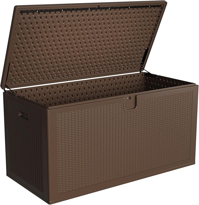 TrailBlaze 150 Gallon Large Resin Outdoor Storage Deck Box – Waterproof & Weatherproof Patio Storage Bench – Lockable Lid, UV Resistant, Tool-Complimentary Setup – Ideal for Garden, Porch, Backyard –