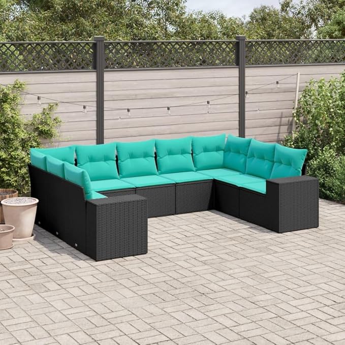 9 Piece Patio Sofa Set with Cushions, Sectional Sofa Outdoor Sofa Sets Patio Conversation Set Outdoor Dining Sets for Exhibition Garden Negotiation Area Piazza Black Poly Rattan
