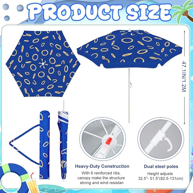 Dansydaisy Beach Umbrella for Water Table, Picnic Table Shade, 47 Inch Replacement Portable Outdoor Umbrella, UV Protection for Sand Play Camping Patio Garden, Tables Not Included