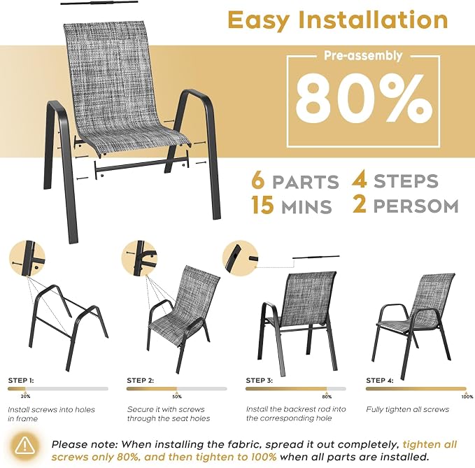 Outdoor Patio Dining Set for 4, 5 Pieces Patio Table and Chairs Set with Umbrella Hole, 37.8"x 37.8" Square Metal Wood-Grain Dining Table Set with 4 Stackable Patio Chairs for Deck , Backyard, Porch