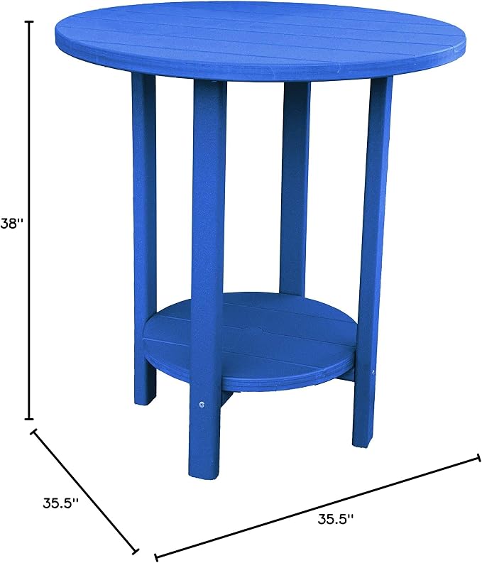 Phat Tommy Round Bar Height Patio Table - Outdoor Bar Table - Balcony Height Patio Furniture for Your Deck - Poly Outdoor Furniture, Blue