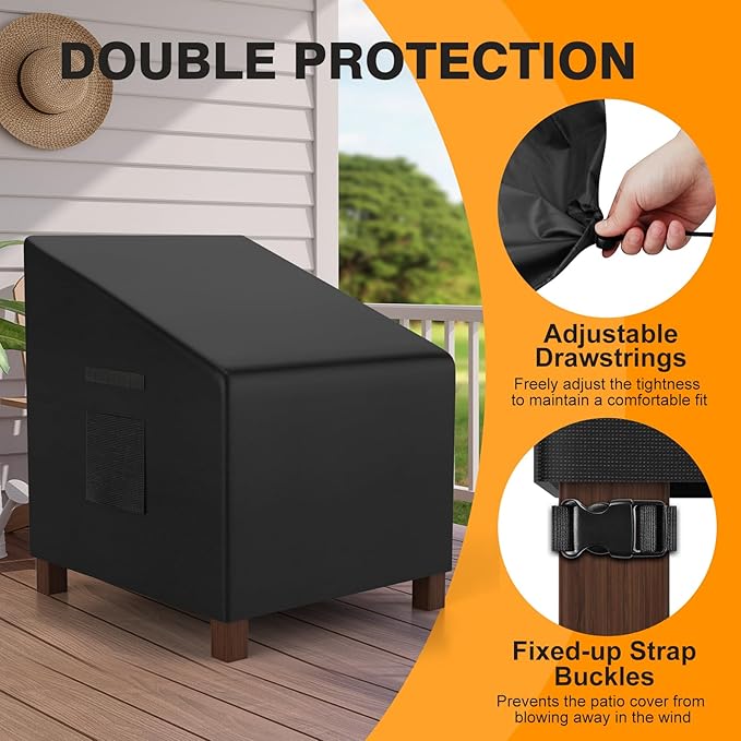 Patio Chair Covers Waterproof Heavy Duty Outdoor Furniture Cover with Air Vents for Lounge Lawn Deep Seat Outdoor Chair Black 32W x 37D x 36H Inches (2 Pack)