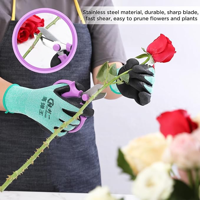 LuFOX 5 Pieces Rose Thorn Stripper Tool Kit Thorn and Leaf Stripping Tool with Garden Golves and Garden Scissor for Gardening Flower Arrangement