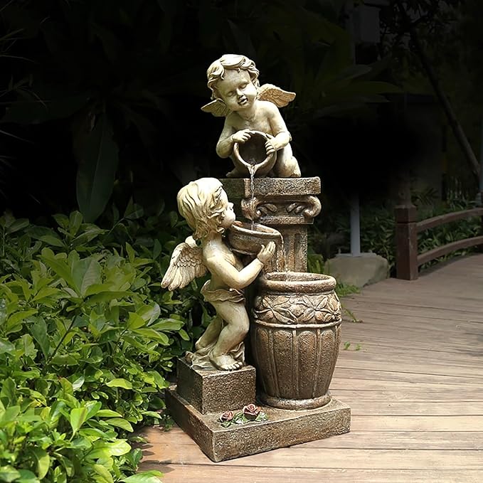 Water Fountain 39.4" H Outdoor Fountains for Yard, Garden, Home Decor, European Angel Fountain, Waterscape Decoration