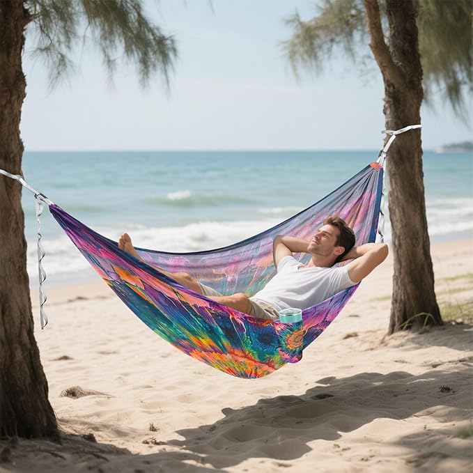 Hammocks for Outside Tie Dye Pattern Camping Hammock Portable Hammocks with Tree Straps and Carry Bag Camping Accessories for Hiking Beach Outdoor