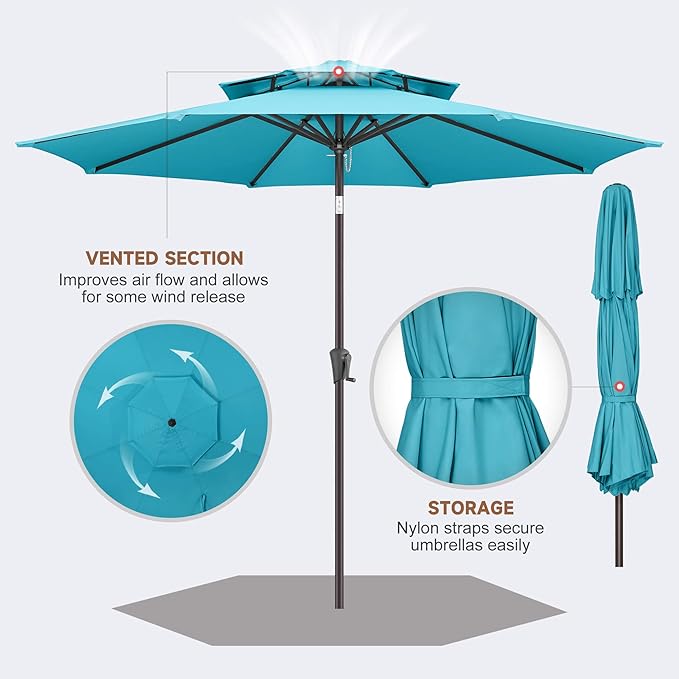 Jarka&Co 9ft Patio Umbrella Outdoor - 2 Tiers Table Outdoor Umbrella with Push Button Tilt Waterprool UV Protection, Sun Umbrella for Pool, Porch, Garden, Deck, Backyard (Aqua Blue)