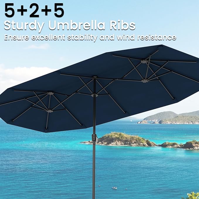 Tangkula 13 FT Large Patio Umbrella, Outdoor Double-Sided Table Market Umbrella w/Crank Handle, 12 Heavy-Duty Ribs, Sun-Protective Rectangular Twin Parasol for Garden Deck Lawn Poolside (Navy)