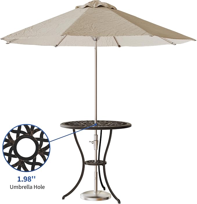 GAOMON 23" Cast Aluminum Patio Bistro Table with Umbrella Hole, Outdoor Round Coffee Bistro Side Table, Anti-Rust Outdoor Furniture for Backyard, Garden, Porch, Pool, Balcony, Bronze