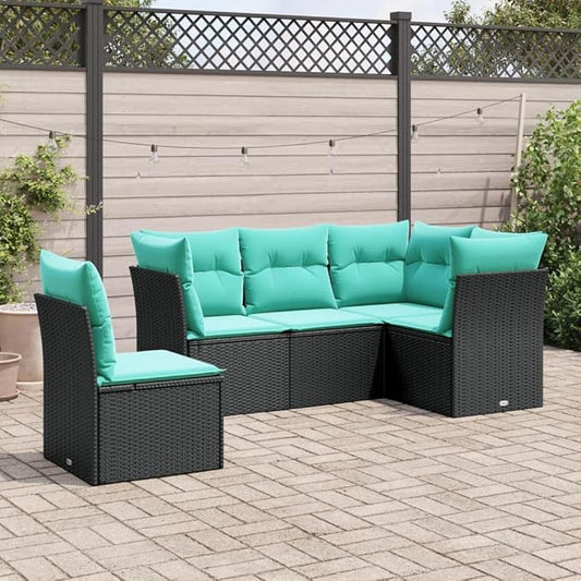 5 Piece Patio Sofa Set with Cushions, Porch Furniture Set Outdoor Dining Sets Outdoor Sofa Sets Patio Conversation Set for Negotiation Area Exhibition Piazza Garden Black Poly Rattan