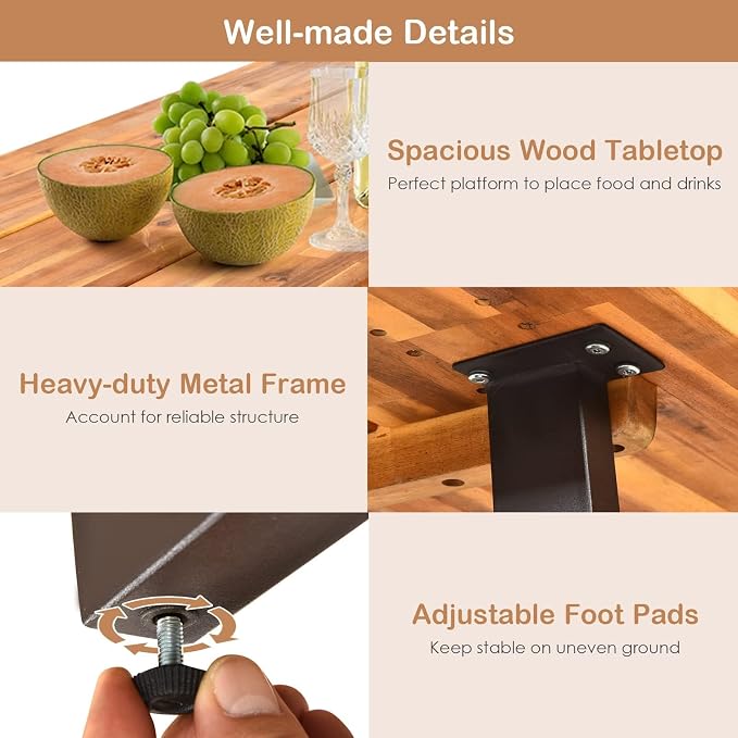 HAPPYGRILL Outdoor Picnic Table Bench Set with Wood Top & Steel Frame, Patio Dining Picnic Table Set with Umbrella Hole for Garden Backyard, Patented