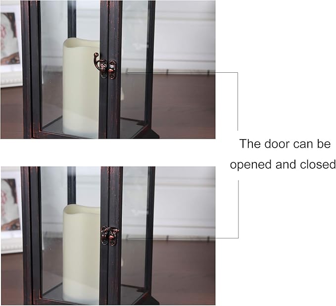 WRalwaysLX 15 inch H The Door-Open Decorative Lantern with flameless LED Candle Light, Outdoor/Indoor LED Lantern, wtith Timer Candle，Plastic with Bronze Undertones.USE 2C Battery(not Include)