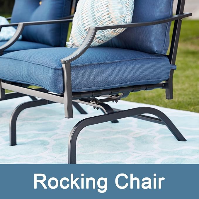4 Pices Patio Furniture Conversation Set,Metal Outdoor Furniture Set w/All Weather Cushioned Loveseat,Poolside Lawn Chairs,Coffee Table