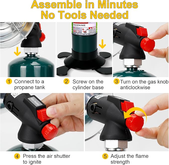Portable Propane Heater for Camping, Cordless Outdoor Heater with Foldable Tank Holder Small Gas Heaters, Adjustable Radiant Camping Heaters for Tents, Patio, Winter Hiking, Ice Fishing & Hunting