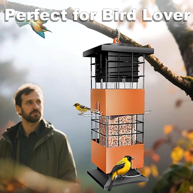 Squirrel Proof Bird Feeder,3Lbs Metal Birdfeeders Squirrel Proof with 4 Feeding Ports for Outside, Chew-Proof Birds Seed Feeder for Outdoors, Cardinal
