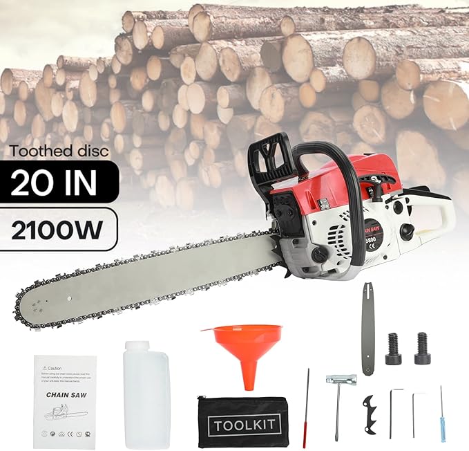 Gas Cordless Chainsaw 20 inch, 2-Cycle Gasoline Powered Chain Saw, 3.2HP 58CC Handheld Cordless Chainsaw, Automatic Chain Oiler, Garden Tool for Cutting Wood Trees (3.2HP 58CC)