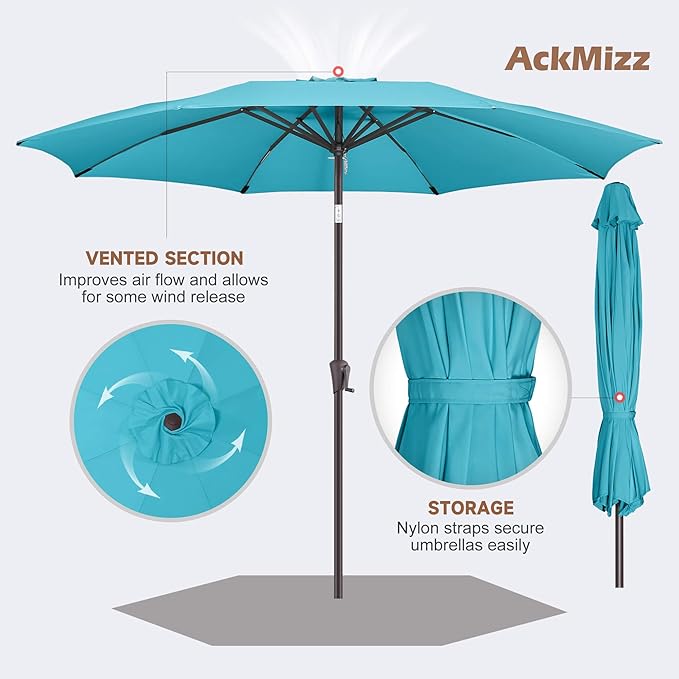 10ft Outdoor Patio Umbrella - Table Umbrella Waterproof UV Protection, Sombrillas de Patio with Push Button Tilt, Sun Umbrella for Pool, Porch, Garden, Deck, Backyard (Aqua Blue)