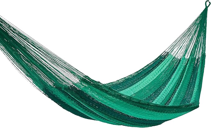 NOVICA Multicolor Green Striped Hand Woven Nylon Mayan 1 Person Rope Hammock, 'Caribbean Dream' (Single)