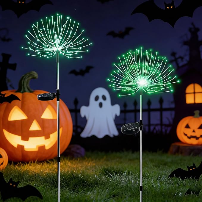 2 Pack Solar Firework Lights Outdoor, 200 LED Starburst Garden Lights, Adjustable Height 2/3-Rod 51in Taller Design, Stainless Steel, 2 Modes, IP65 Waterproof Pathway Lights for Yard Patio Lawn