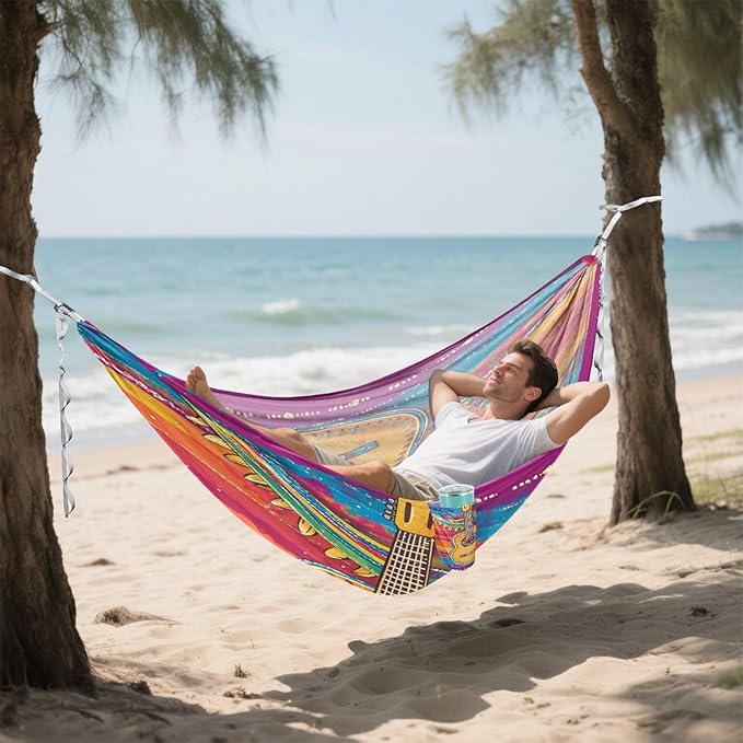 Mexican Cinco De Mayo Guitar Colorful Outdoor Hammock with Tree Straps Tree Hammock for Outside Beach Patio Garden