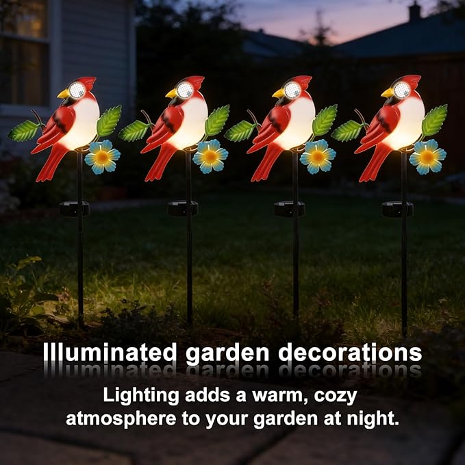 Rngmsi Garden Solar Lights Dynamic Eyes, Cardinal Bird Solar Garden Lights Stake Outdoor Decorations, LED Lighting Cardinal Decor Gifts for Patio Yard Pathway Lawn Ornaments