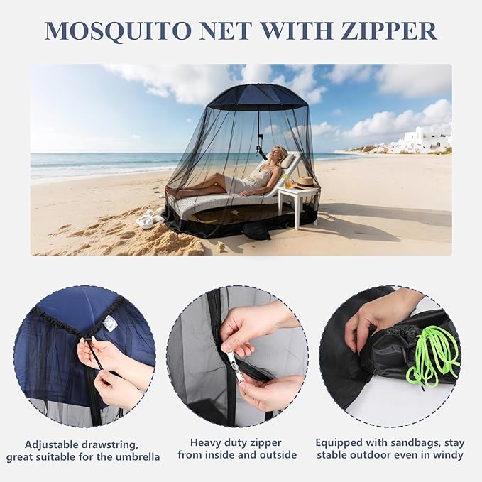 41.2" Umbrella with Mosquito Net for Beach Chairs, Stroller, Camping, Include Adjustable Universal Clamp, Drawstring Bag, Sandbags, Portable Sun Umbrella with Mosquito Mesh, Not Include Chair