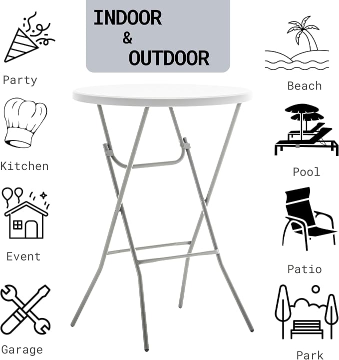 BTEXPERT White 2.63 Foot 32in Round Plastic Bar Height Folding Cocktail Table 330lb Weight Capacity Commercial Portable Banquet Dining Wedding Party Standing Event Indoor Outdoor Thick Top Set of 10