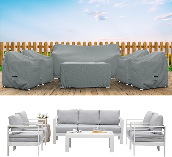 Covers & all Patio Furniture Cover Set, 6 Piece Outdoor Furniture Covers, Water-Repellent UV & Weather Resistant Covers for Sofa, Chairs & Coffee Table With Elastic Tie-Downs & Padded Handles