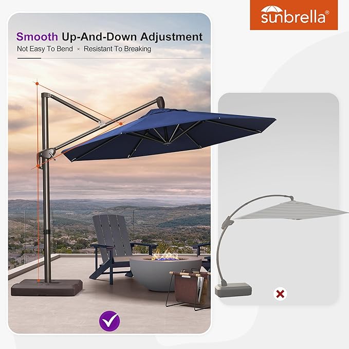 PURPLE LEAF 10' X 10' Cantilever Patio Umbrella with Base Included Round Umbrella with 360° Rotation Aluminum Outdoor Offset Hanging Umbrella for Patio Pool, Spectrum Indigo