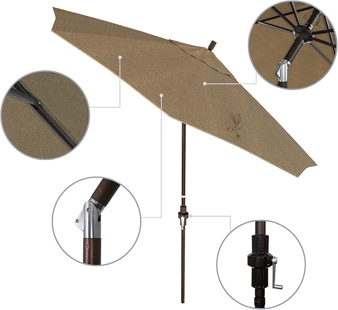 California Umbrella 9' Round Aluminum Market Umbrella, Crank Lift, Collar Tilt, Bronze Pole, Sunbrella Spectrum Cilantro