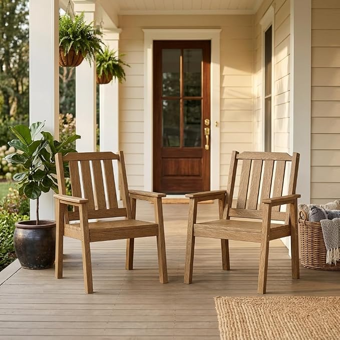 IDEALHOUSE Set of 4 Outdoor Dining Chairs, Durable HDPE Garden Patio Chairs with Sturdy Frame, All-Weather and Waterproof for Deck, Porch, Poolside and Backyard, Natural