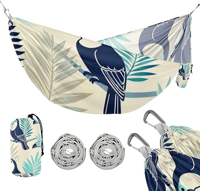 Toucan Pattern Outdoor Hammock with Tree Straps for Outside Patio Garden