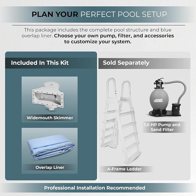 Blue Wave San Pedro 15x30-ft Oval 52-in Deep Hard Sided Steel Wall Above Ground Pool with 6-in Top Seats, 5-in Verticals, Skimmer & Vinyl Liner - 9,900 Gallon Cap for Family Swimming & Recreation