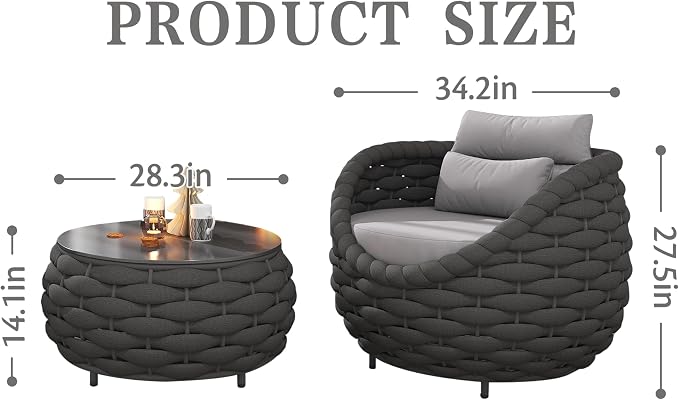 Conversation Set Aluminum Outdoor & Indoor Sofa Modern Patio Furniture Set with Soft Cushion and Coffee Table for Balcony Garden (Dark Grey Mix)