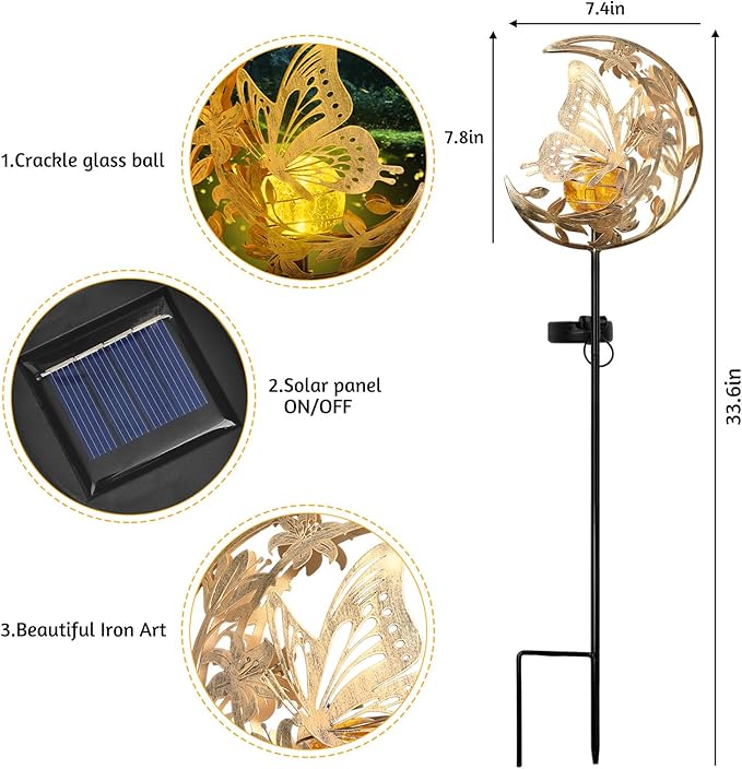 Solar Lights Outdoor Mothers Day Gifts Garden Decor Mothers Day Gifts for Women Mom Grandma Sister Butterfly Fairy Solar Lights Metal Solar Garden Decoration for Yard, Patio, Backyard, Porch, Lawn