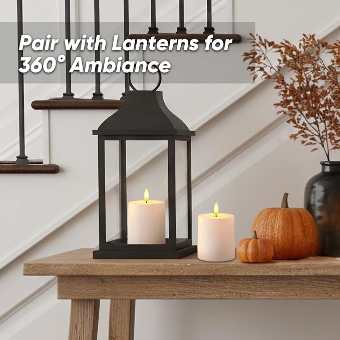 Raycare 3"x3.5" White Outdoor Waterproof Flameless Candles with Remote and Timer, Realistic LED Candles, Battery Operated Electric Fake Pillar Candles for Porch, Patio, Garden, Set of 2