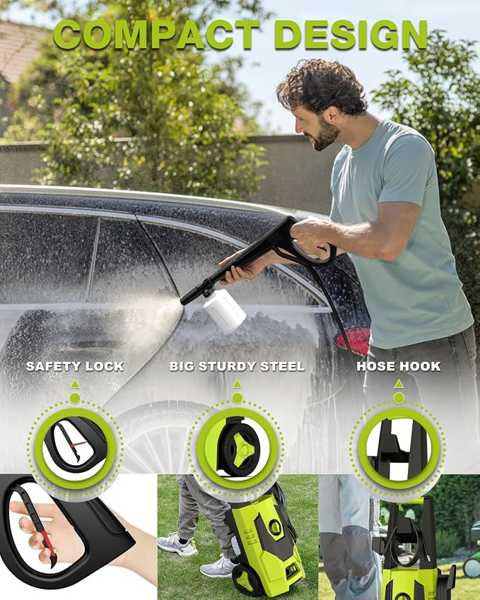 4500PSI PressureWasher PowerWashers 4 Quick Connect Nozzles and Foam Cannon for Cars Driveways Patios Fences