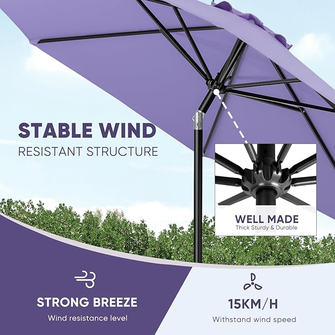 Tempera Patio Market Outdoor Table Umbrella with Push Button Tilt and Crank, Large Sun Umbrella with Sturdy Pole & Fade Resistant Canopy, Easy to Set