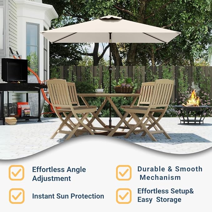 6.5' x 10' Rectangular Patio Umbrella Large Outdoor Market Umbrella w/ UV Protection, Push Button Tilt and Crank Lift, Rectangle Table Umbrella for Garden, Deck, Pool, Patio, Creamy White