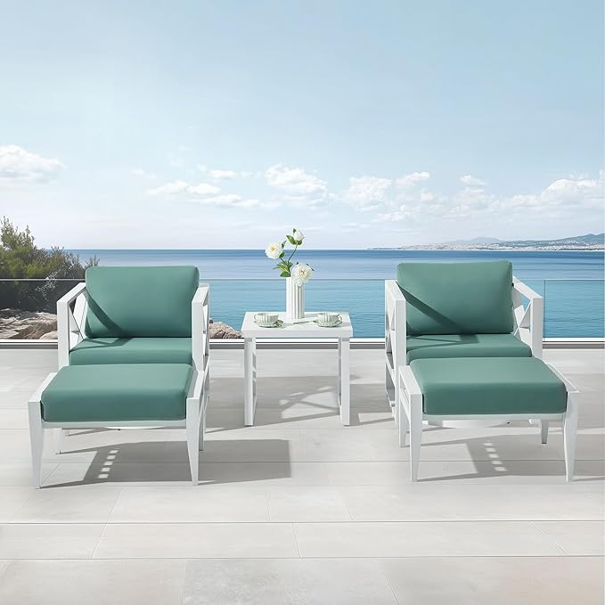 5-Piece Aluminum Outdoor Swivel Rocker Chair Set, 360° Swivel and Rocking Patio Chairs with 5.2-Inch Thick Cushions and Side Table, All-Weather Conversation Sofa for Backyard, Deck, Porch, Balcony