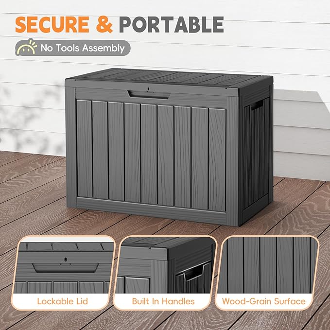 LubanNese Outdoor Storage Box, 50 Gallon Waterproof Resin Deck Box, Storage Bin for Package Delivery, Patio Furniture Cushion, Garden Tools, Pool Accessories, Weatherproof and UV Resistant