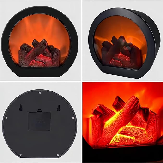 Simulated LED Fireplace Lantern USB & Battery Powered Flameless Light with Simulation Flame Table Decorative Lamp Mini Fireplace Ornament for Cozy Home Decor Free Standing Electric Log Burner