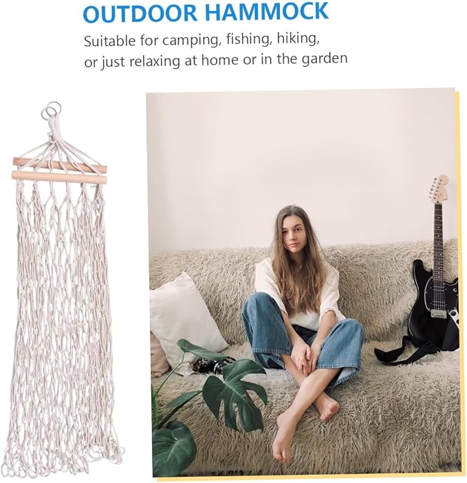 1pc Cotton Rope Hammock Wooden Stick Outdoor Swing Chair for Relaxation and Leisure Supports up to Easy to Assemble and Detachable for Washing
