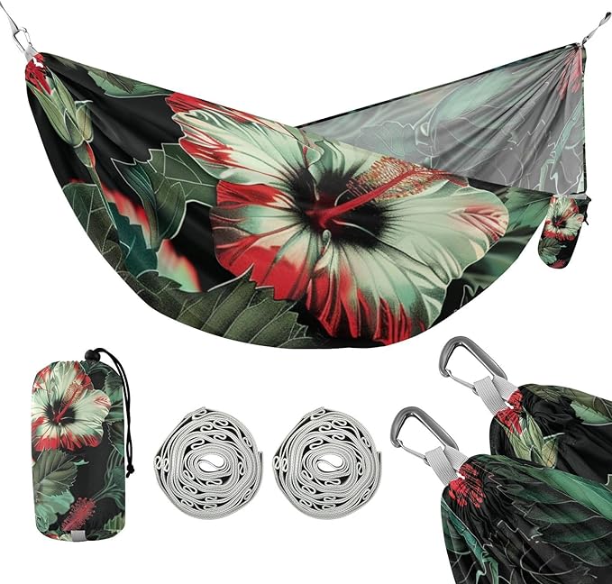 Vintage Red and Green Flowers 330lb Capacity Hammocks with Portabl Carry Bag Tree Hammock for Indoor Outdoor Patio hamacas para adultos