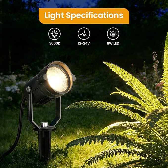Landscape Lighting Kit, Low Voltage Landscape Lights with Dusk to Dawn Transformer 33FT Wire, Waterproof Outdoor Landscape Lights 3000K 12-24V, Outdoor Spotlight for Yard House 4Pack