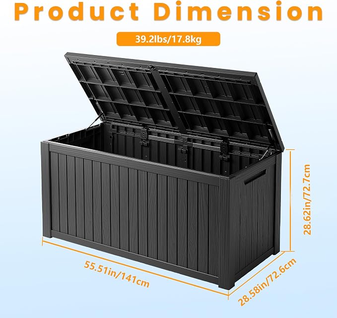 200 Gallon Waterproof Large Resin Deck Box Indoor Outdoor Lockable Storage Container for Patio Furniture Cushions Garden Tools, Black