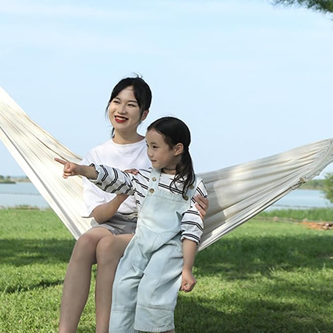 Camping Hammock, White Garden Cotton Hammock with Hanging Ropes and Storage Bag, Portable Hammock for Outdoor Indoor Patio Backyard Traveling Adventure (190x80cm)