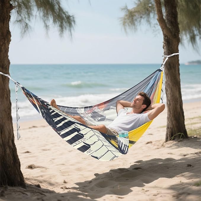 FRMG Watercolor Piano Camping Hammock 500 lbs Capacity Portable Hammocks with Tree Straps & Attached Carry Bag, Camping Essentials Gear A0900439a