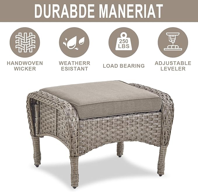 Belord 5 Piece Swivel Rocker Glider Outdoor Chairs Set of 2 with Ottoman and Glass Side Table Patio Bistro Furniture Set, Comfort High Back Wicker Patio Conversation Set for Deck Porch Sunroom
